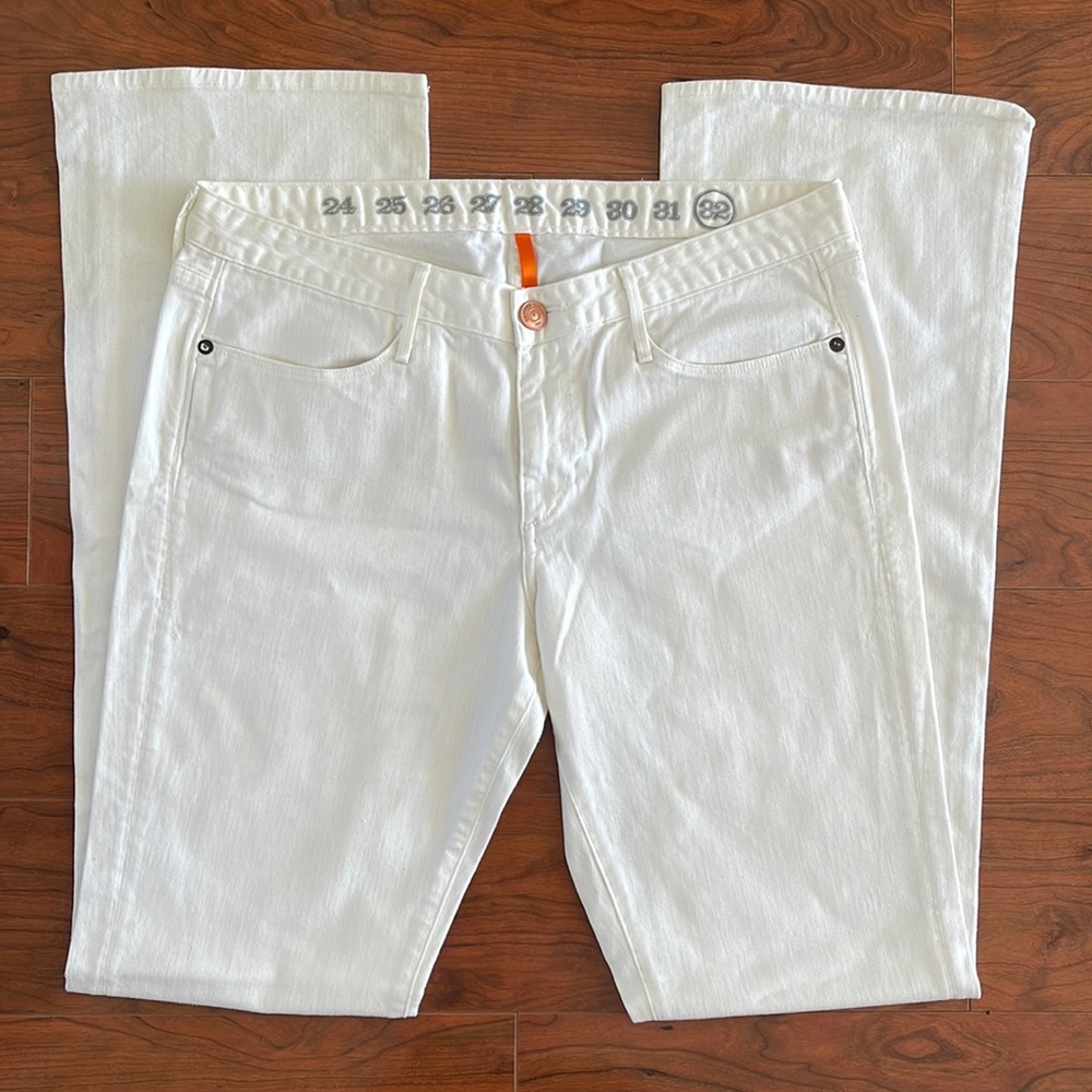 Earnest Sewn White Mid Rise Bootcut Jeans
